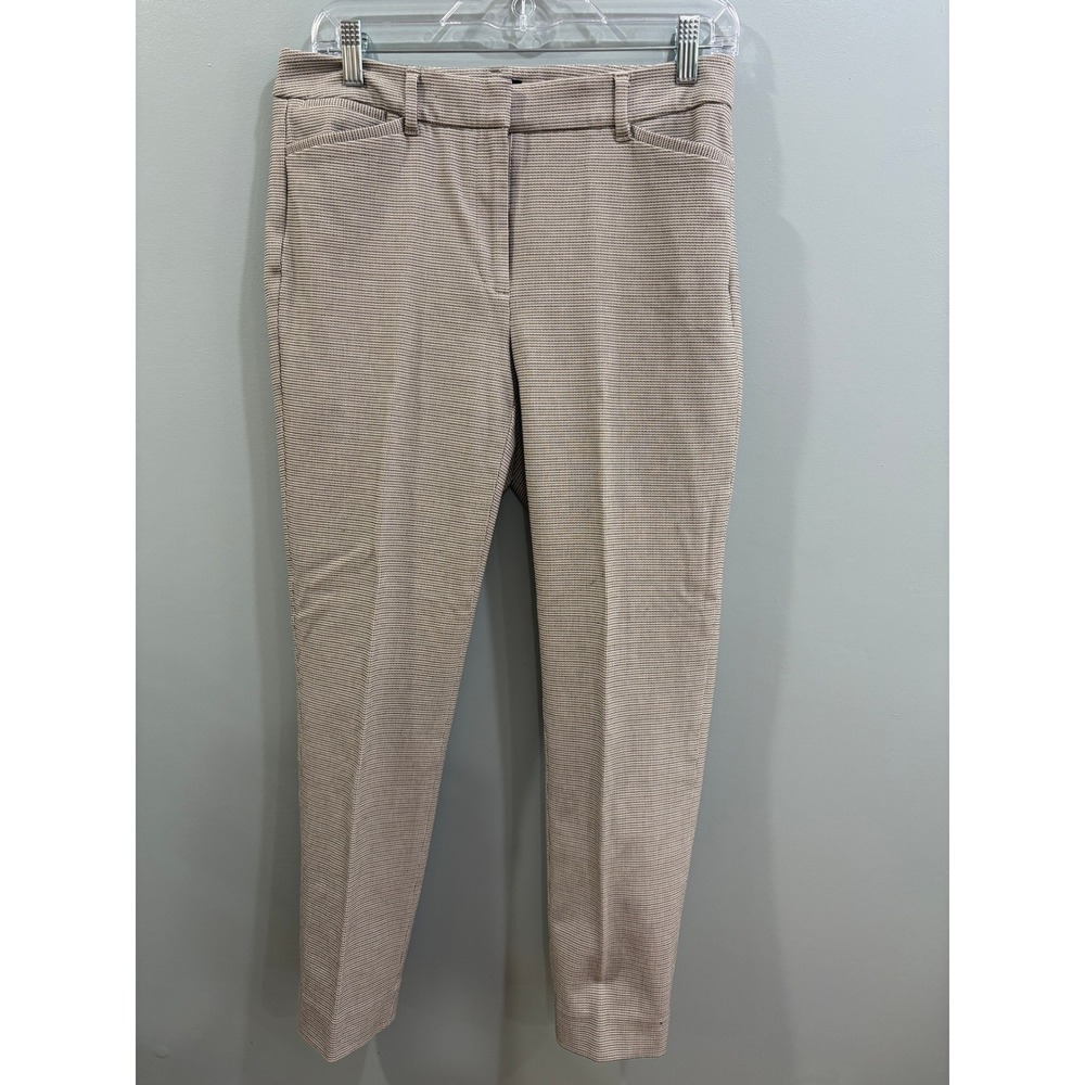 White House Black Market The Slim Ankle Pants Tan Micro Check Trousers Sz 4